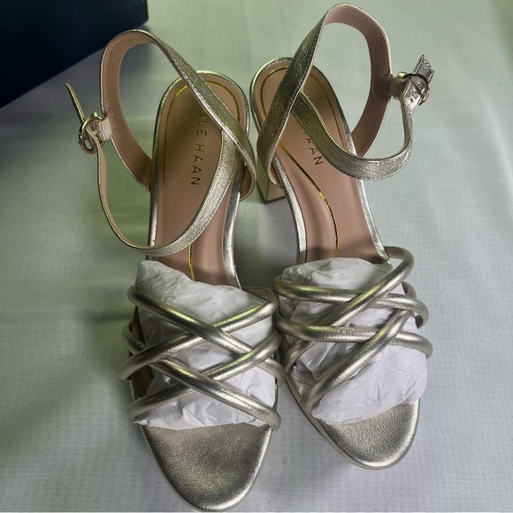 Cole Haan Gold Leather Strappy Heels Women's 7.5 Shoes New in Box - Picture 5 of 10